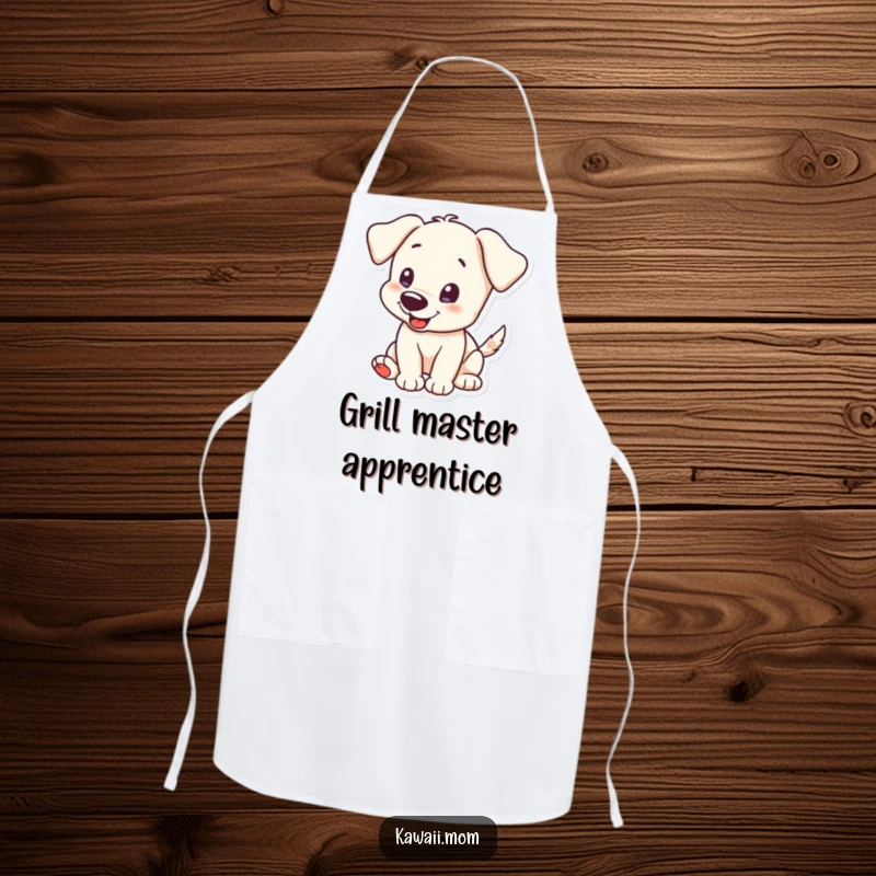 Funny Apron: A curious puppy character with its tail wagging excitedly, perfect for adding cheer to cooking and baking.
