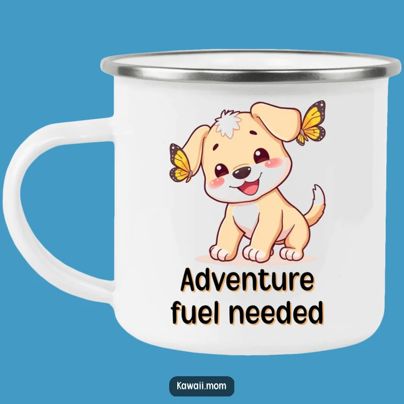 Funny Puppy Butterfly Chase Camping Mug - Adventure Buddy Gift