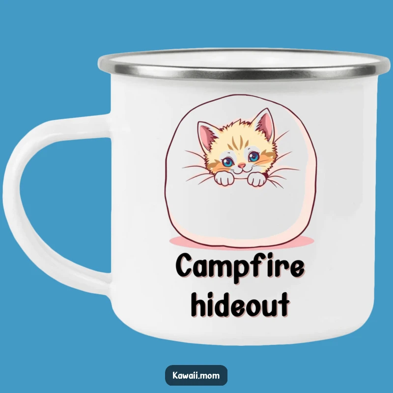 Funny Kitten Cushion Peek Camping Mug - Playful Cat Cup for Outdoor Adventures