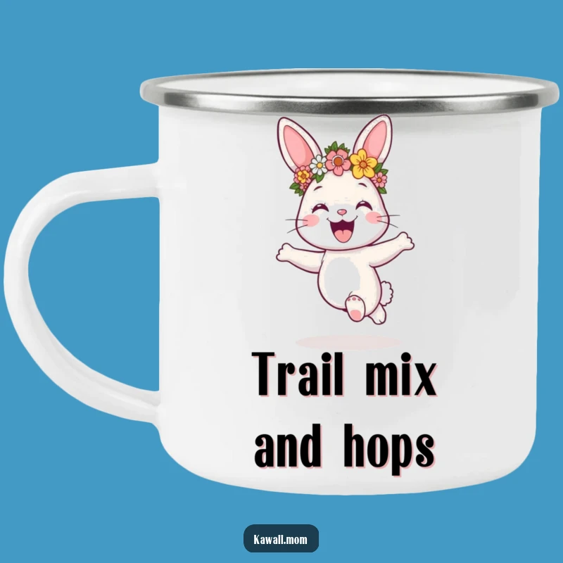 Funny Bunny Flower Crown Camping Mug - Adventure-Ready Joyful Hop Gift