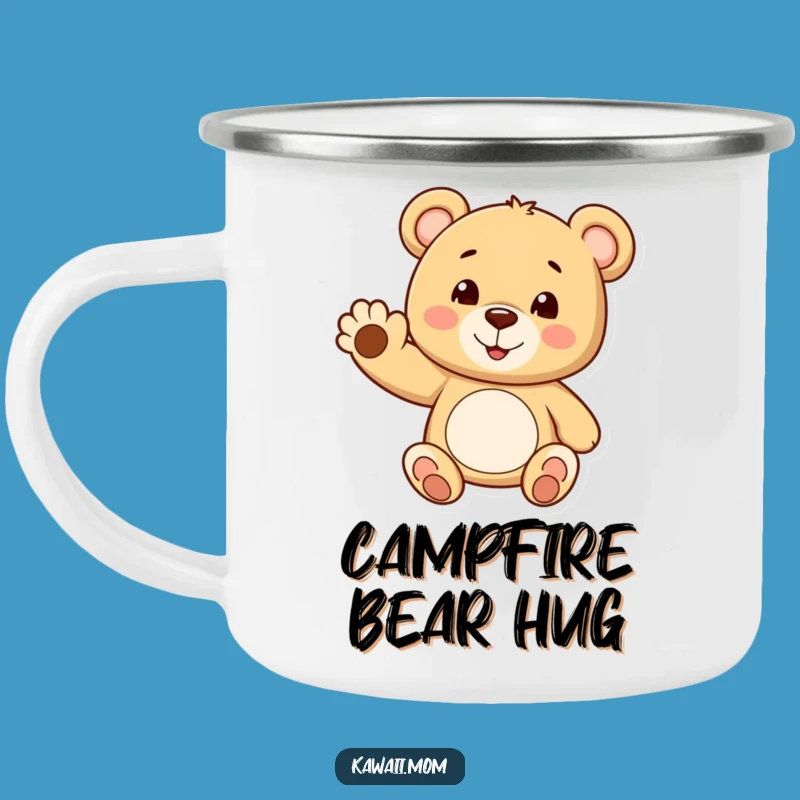 Funny Teddy Bear Wave Camping Mug - Cheerful Character Cup for Outdoor Adventures