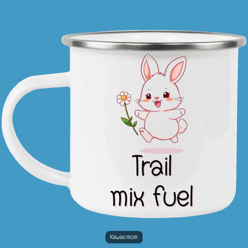 Funny Bunny Flower Hop Camping Mug - Rugged Fluffy Character Cup for Outdoor Joy