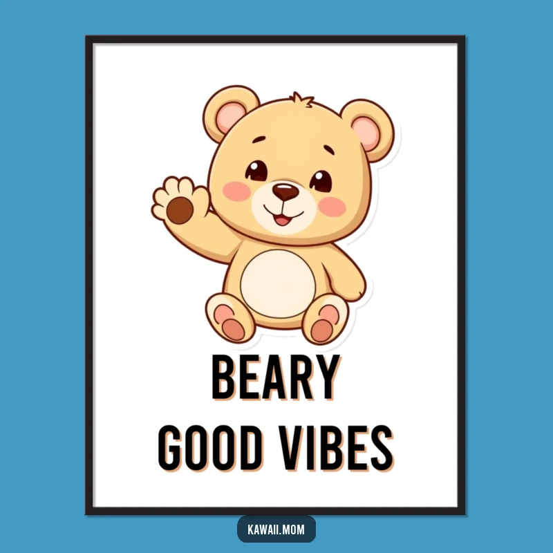 Funny Teddy Bear Wave Digital Art - Cheerful Character Print for Instant Warmth