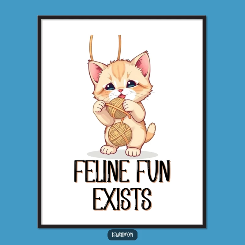 Funny Kitten Yarn Ball Digital Art - Playful Cat Wall Decor Gift