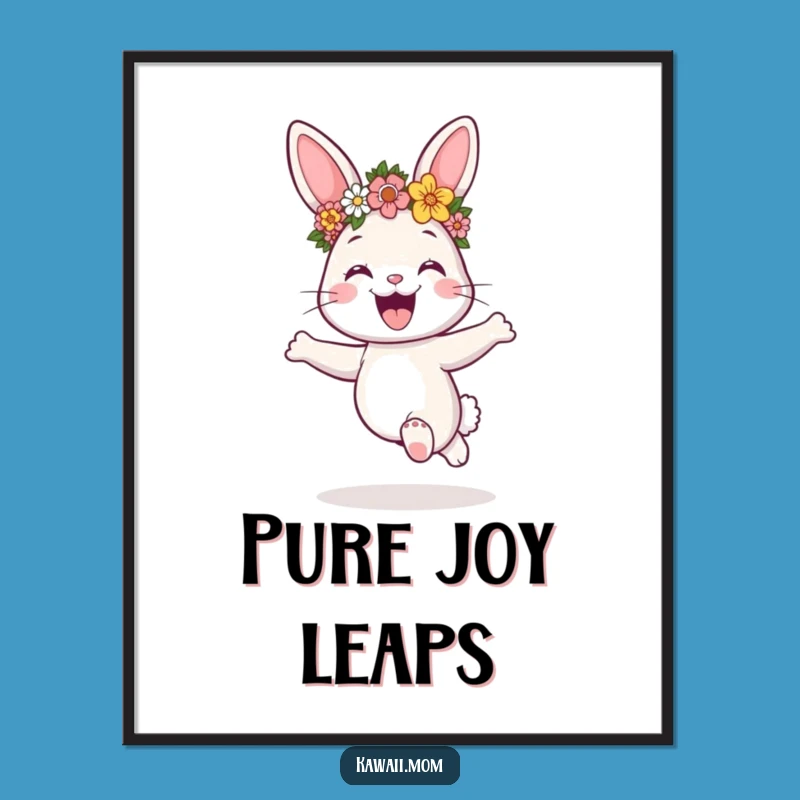 Funny Bunny Flower Crown Digital Art - Joyful Hopping Wall Decor Gift
