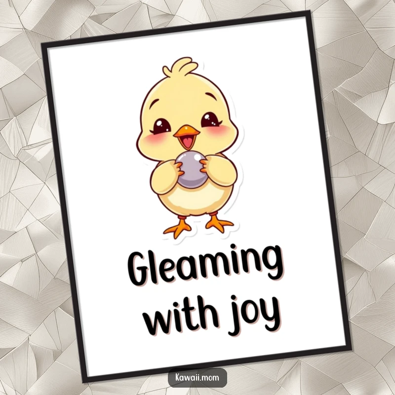 Funny Digital Art: High-quality image of a giggling chick character playfully pecking at a shiny button, full of charm.