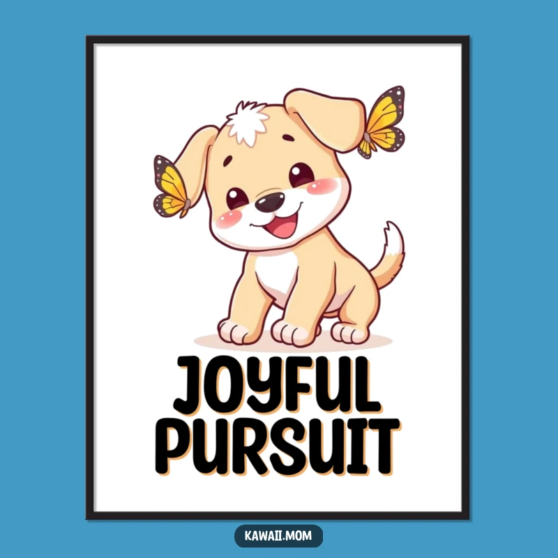 Funny Puppy Butterfly Chase Digital Art - Joyful Dog Wall Decor Gift
