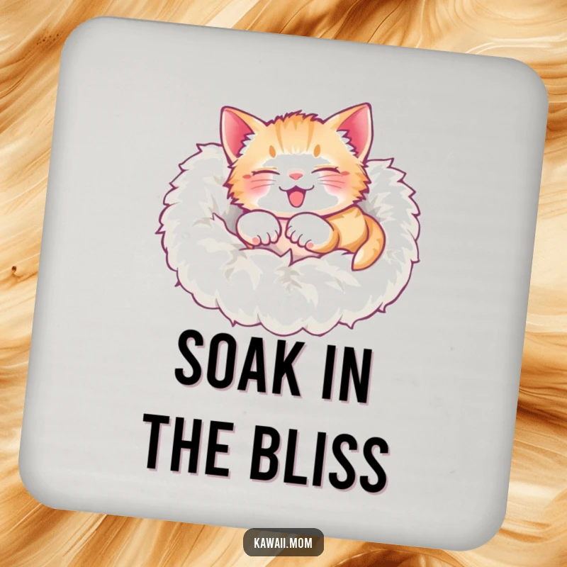 Funny Coaster: A delighted kitten rolling over in a soft, fluffy pile, protecting surfaces with feline comfort.