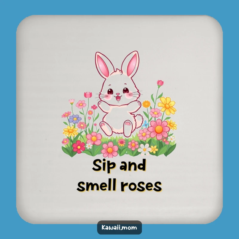 Funny Bunny Flower Hop Coaster: Cute Character Protection, Perfect Humorous Gift