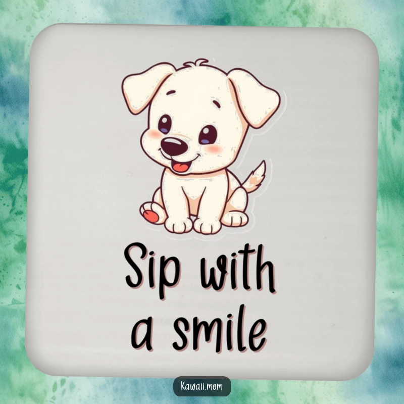 Funny Coaster: A happy puppy character with its tail wagging enthusiastically, protecting surfaces with canine charm.