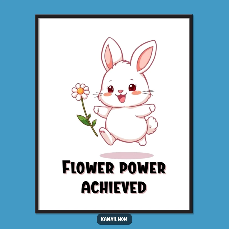 Funny Bunny Flower Hop Poster - Whimsical Fluffy Character Art for Cheerful Decor