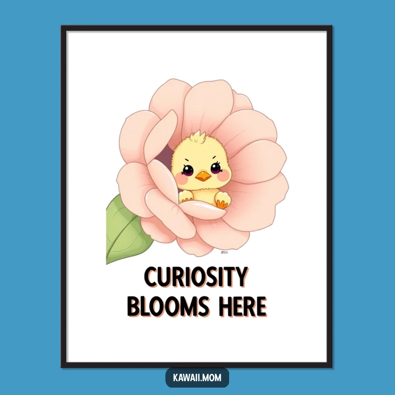 Funny Chick Flower Peek Poster - Adorable Baby Bird Art Print Gift