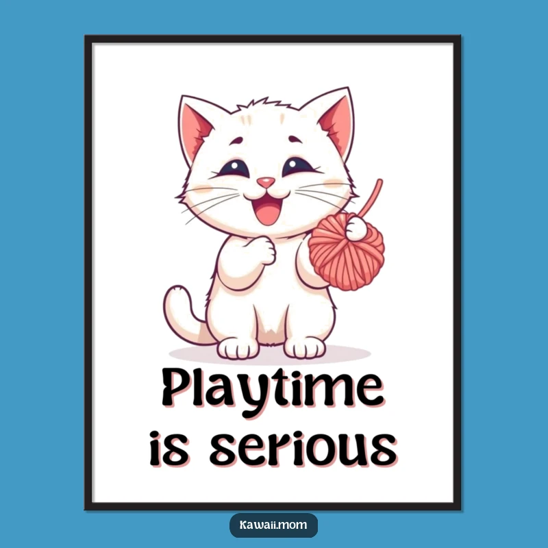 Funny Kitten Yarn Ball Poster: Playful Character Art, Perfect Humorous Gift