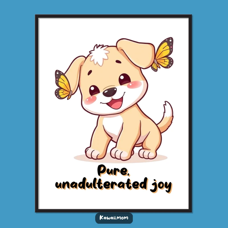 Funny Puppy Butterfly Chase Poster - Joyful Dog Art Print Gift