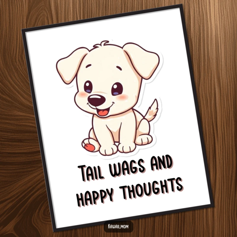 Funny free printable puppy wall art, a curious puppy enthusiastically wagging its tail.