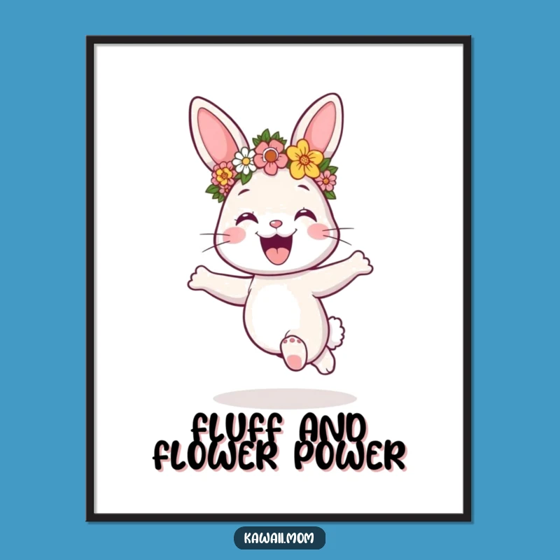 Free Printable Wall Art: Cheerful Bunny Flower Crown Hop Funny Downloadable Art