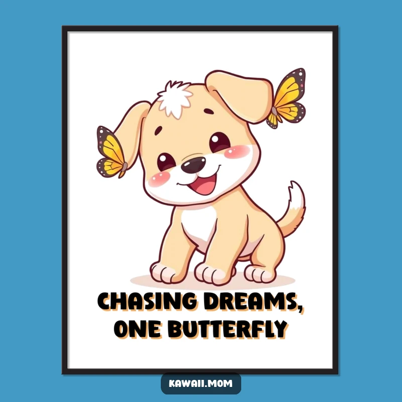 Free Printable Wall Art: Playful Puppy Butterfly Chase Funny Downloadable Art