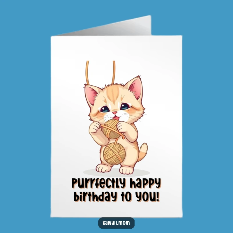Free Printable Birthday Card: Kitten Yarn Play Funny Downloadable Gift