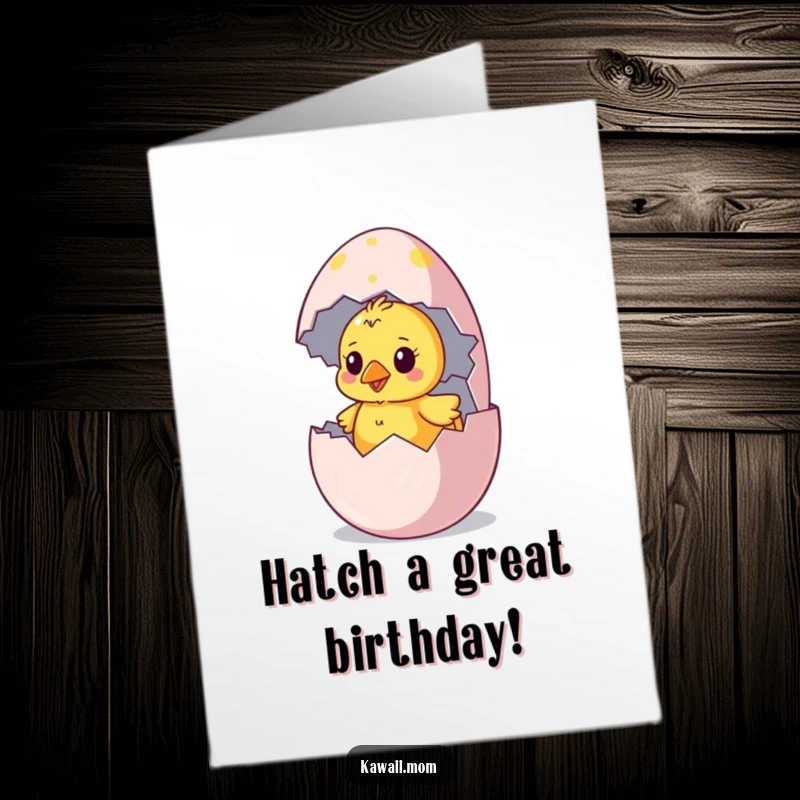 Funny Free Printable Chick Birthday Card: Curious chick hatches from a colorful egg, bringing birthday joy.