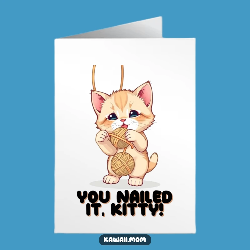 Free Printable Congrats Card: Kitten Yarn Play Funny Downloadable Gift
