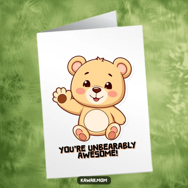 Funny Free Printable Teddy Bear Congratulations Card: Cheerful teddy bear waves a paw with a smile, offering congratulations.