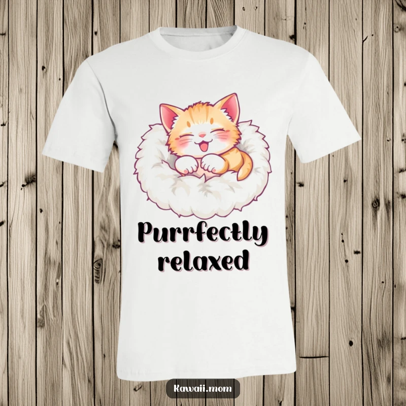 Funny T-Shirt: An adorable kitten happily rolling over in a plush, soft pile, expressing ultimate contentment and bliss.