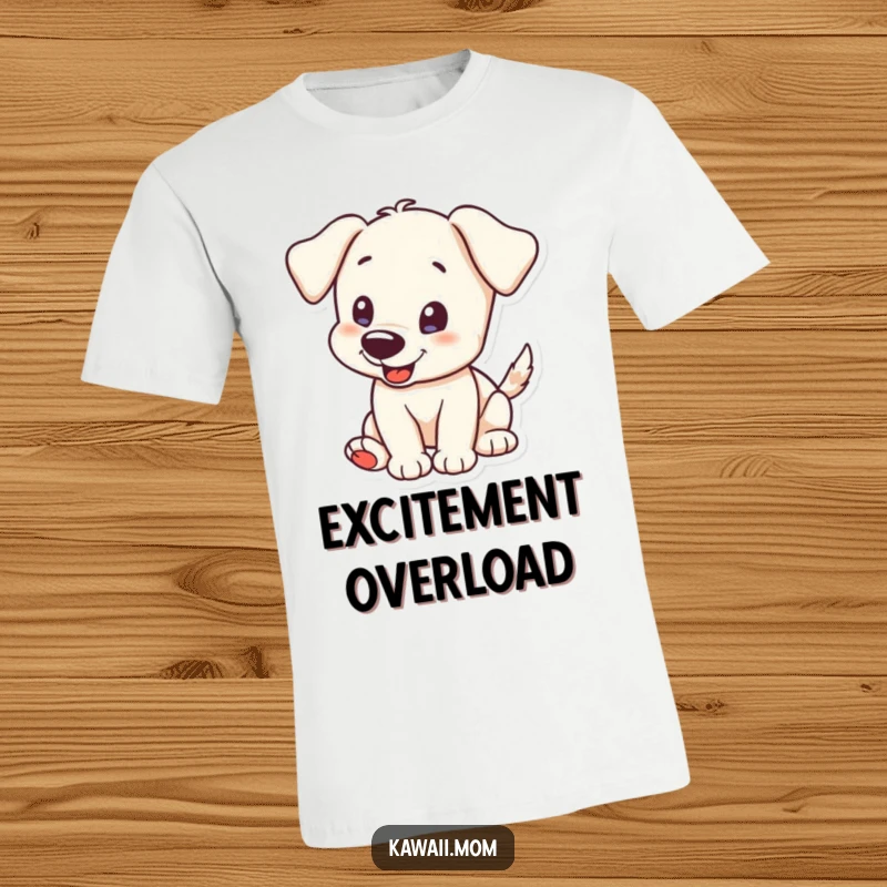 Funny T-Shirt: A cheerful puppy character captured mid-tail wag, brimming with excitement and friendly anticipation.